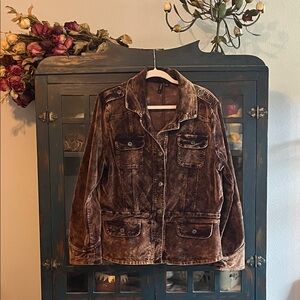 ETHYL Distressed Brown Corduroy Jean Jacket L